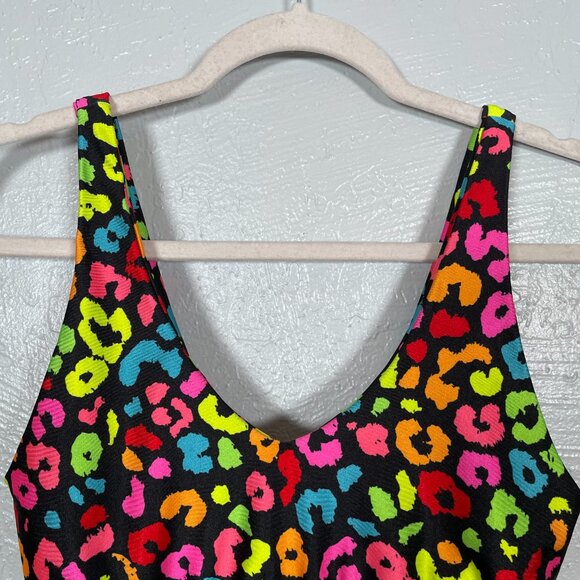 Goldsheep Women M Rainbow Animal Print Sports Bra Top U Front Back No Wire - Picture 3 of 6